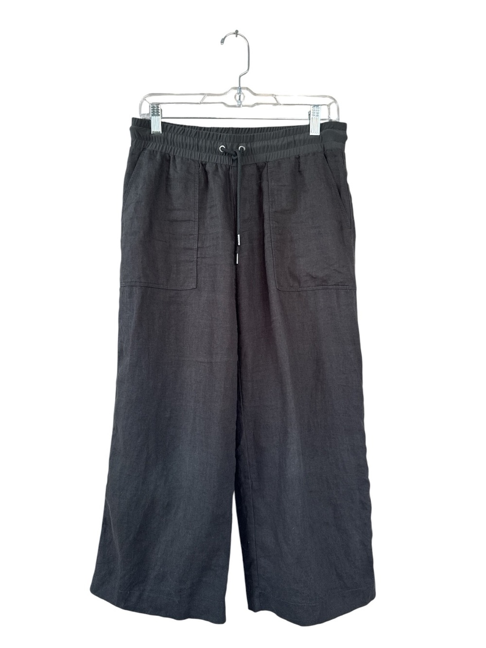 Athleta 100% Linen Wide Leg Pull On Pants Black Size 2